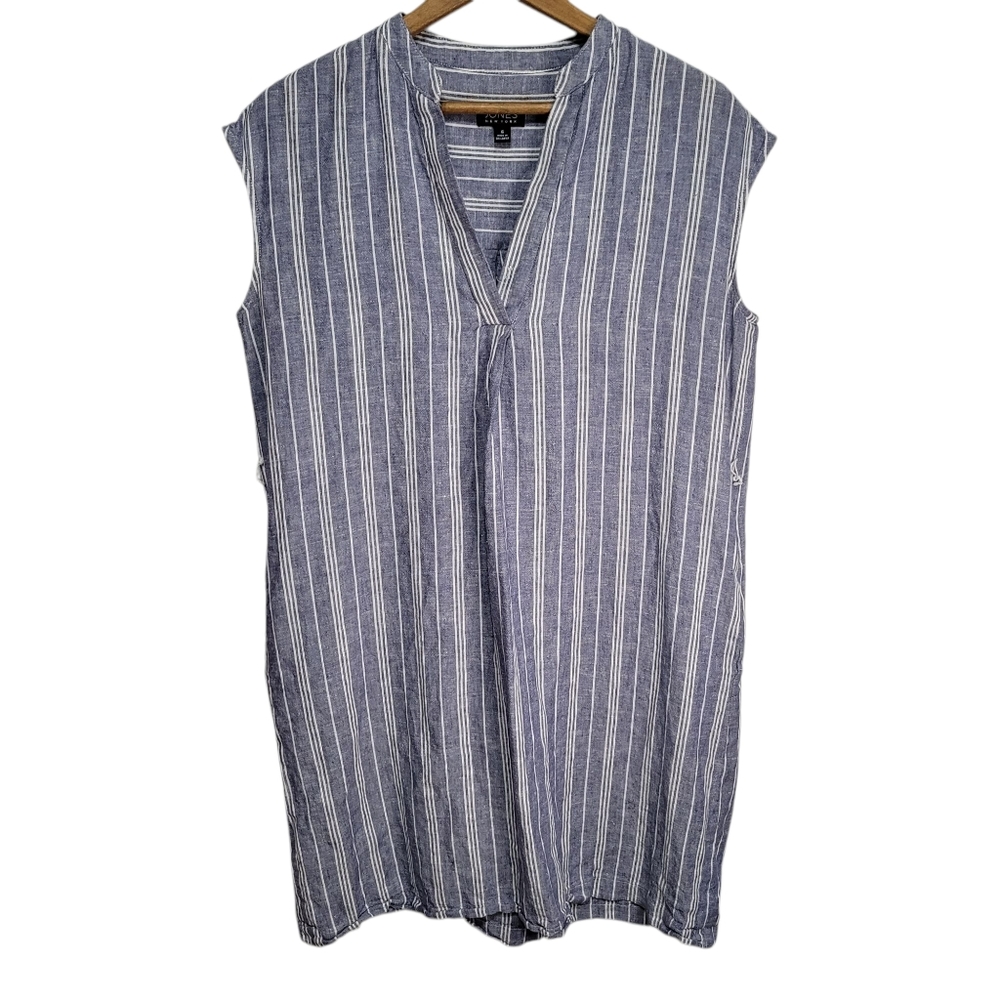 Jones New York Sleeveless Linen Blend Shift Dress With Pockets Size 6 Flawed